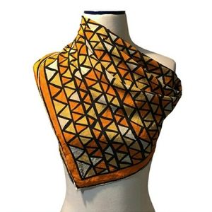 VERA NEUMANN Orange Geometric Print Silk Scarf circa 1960s